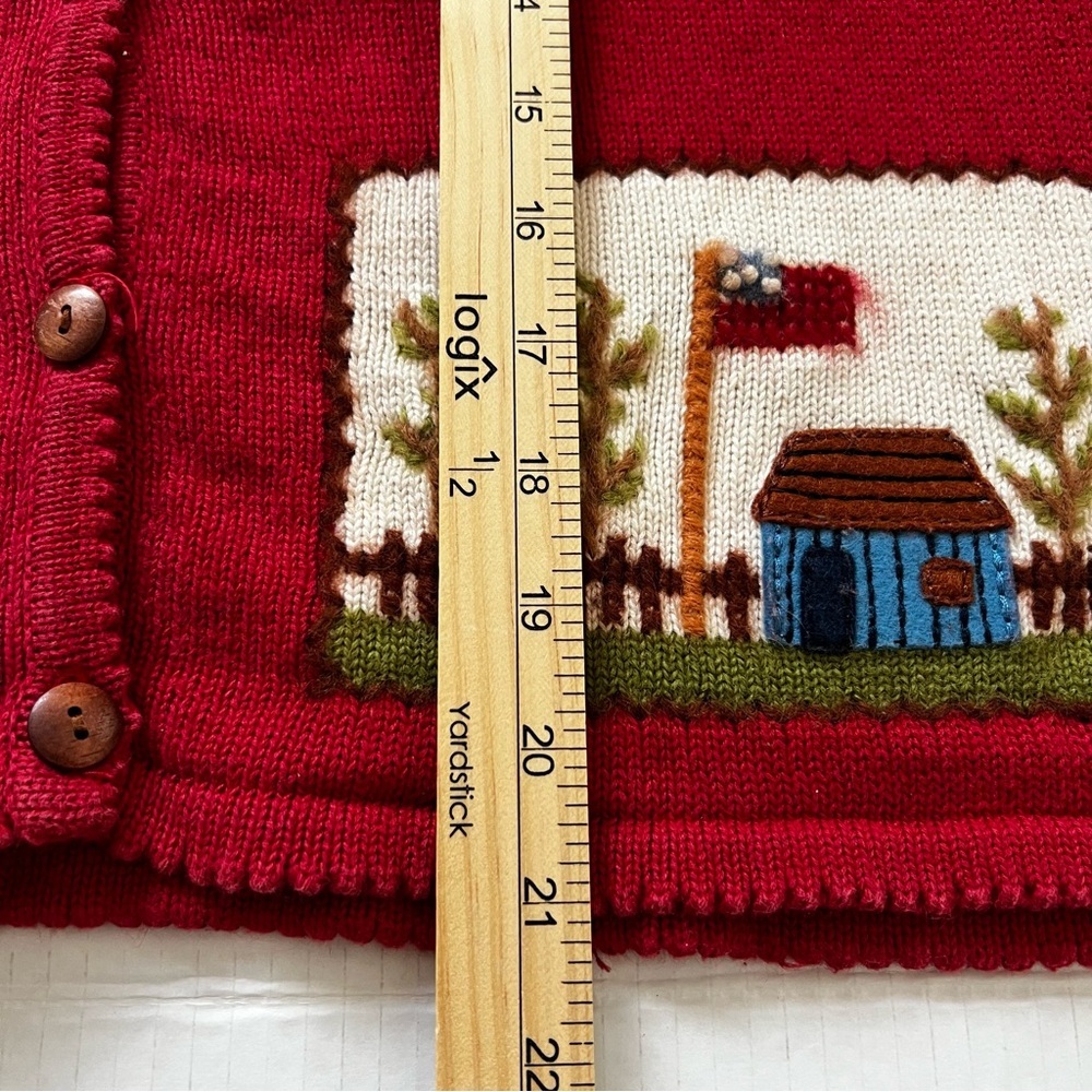 Marisa Christina Vintage Red Wool Blend Americana Teddy Bear Knit Sweater Vest S - Picture 16 of 16